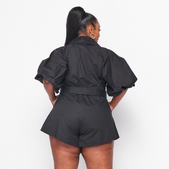 Collared Bubble Sleeve Romper - Picture 6 of 6